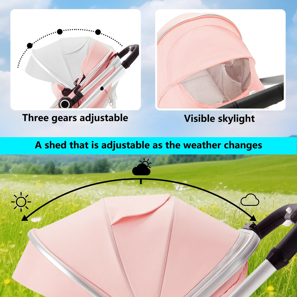 3-In-1 Convertible Baby Stroller with Big Seat and Adjustable Canopy, 24 Pound, Pink