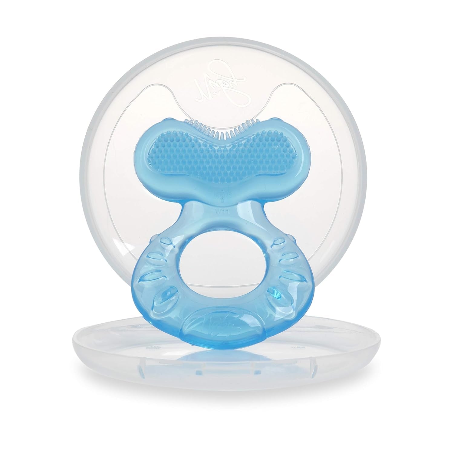 Silicone Teethe-Eez Teether with Bristles, Includes Hygienic Case, Blue